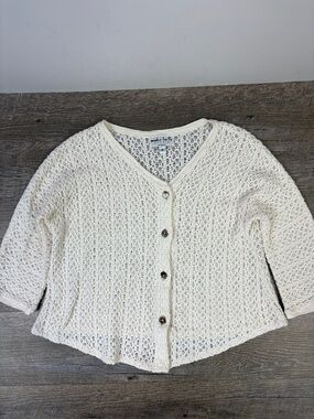 Monika Tuttle Studio Crochet Knit Cardigan Ivory Open Knit Crop Made in USA